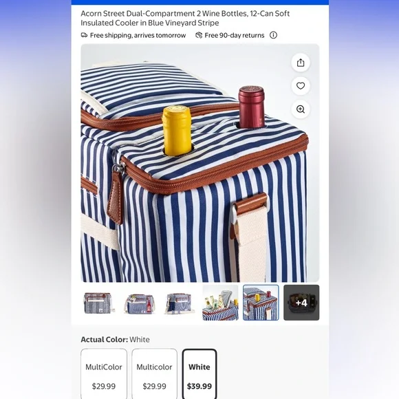 Acorn Street 2 Wine Bottles, 12-Can Soft Insulated Cooler Striped With Pockets - Picture 12 of 12